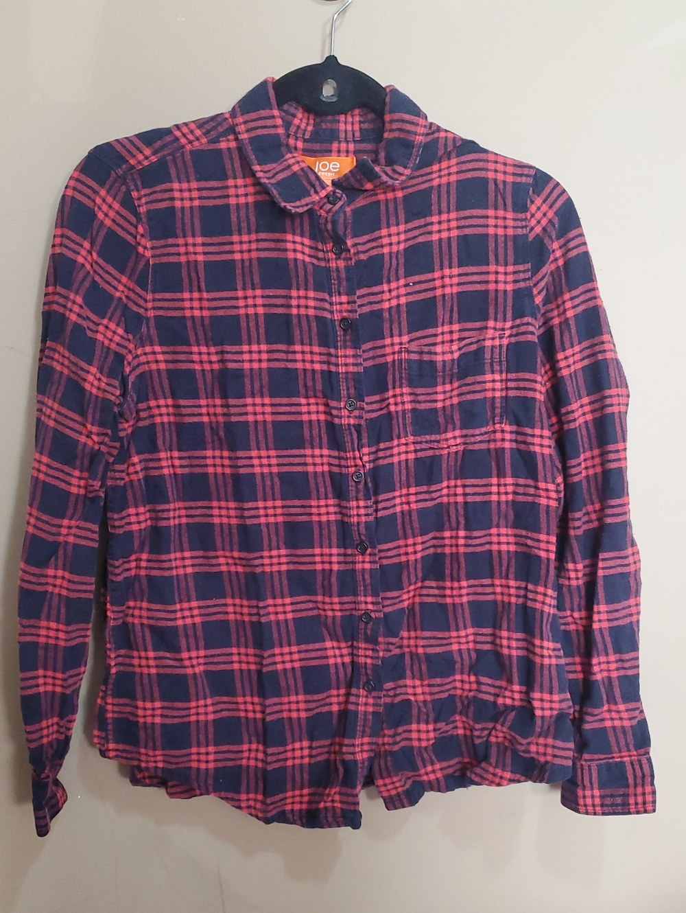 Joe Fresh Navy and Pink Plaid Button-Up Shirt Size Large